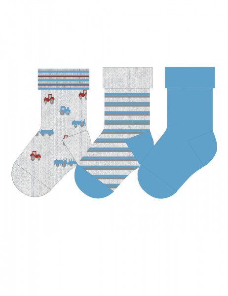 BABY BOY-Socken, Traktor, Ringel, Uni, 3er Pack, Vollfrottee