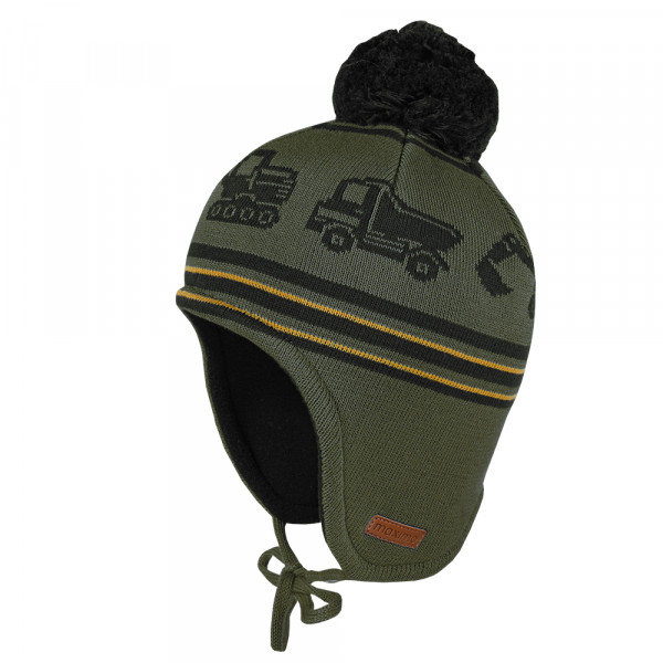 MINI BOY-Mütze, ausgenäht "Baufahrzeuge", Pompon