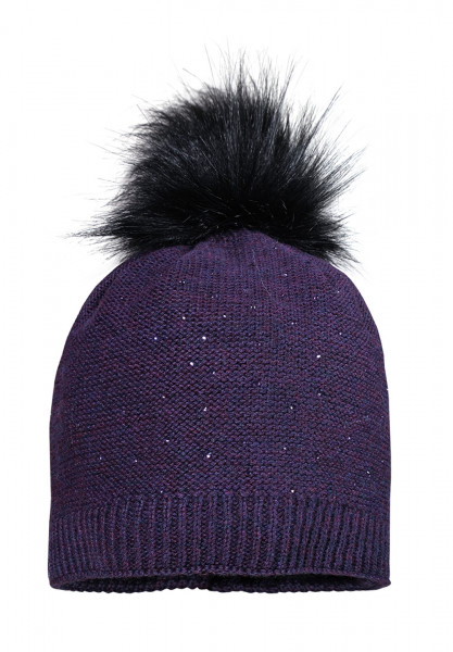 KIDS GIRL-Mütze, Pompon Strass, Fleecestreifen