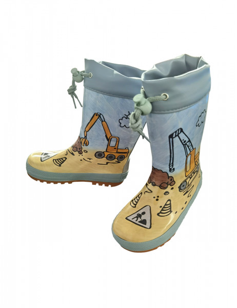 Gummistiefel &quot;Baustelle&quot;, Jerseyfutter, Fotoprint, Stulpe, Reflex 3M