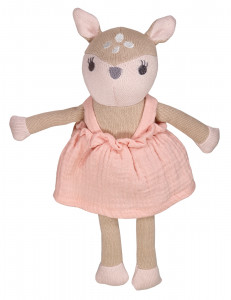 Puppe, Reh mit Kleid Musselinstoff, Gestrick