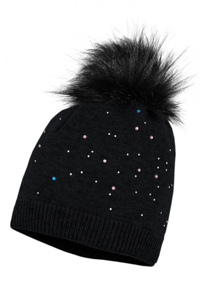 KIDS GIRL-Mütze "Cosmos" Strass, doppelt, Kunstfellpompon