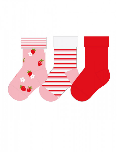 BABY GIRL-Socken, Erdbeere, Ringel, Uni, 3er Pack, Vollfrottee