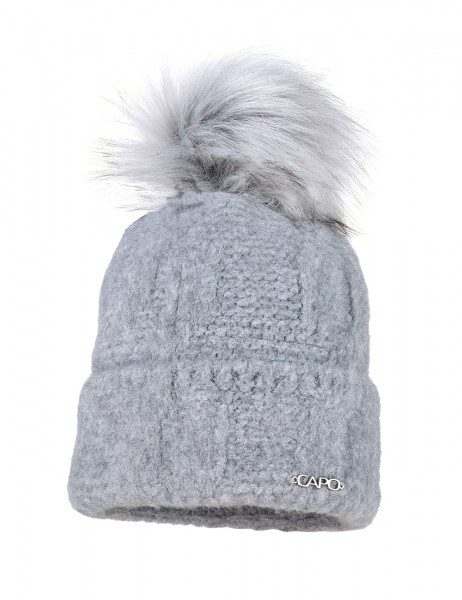 CAPO-CLOUD CAP knitted cap, turn up, fake fur pompon
