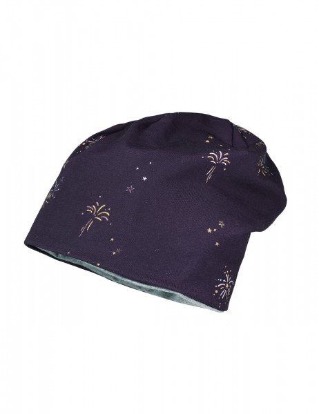 MINI-Beanie, reversible Jersey bedruckt/Uni, Reflect Label