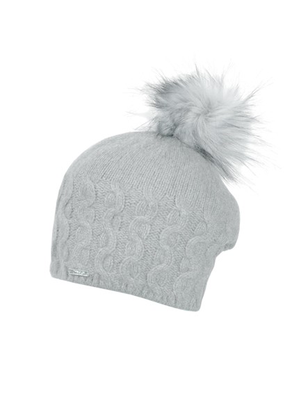 Capo Ischgl Strickmütze mit Kunstfellpompom für Damen in weiß-silber