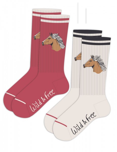 KIDS GIRL-Socken, Doppelpack Pferd, Rippe