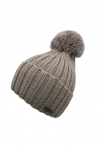 Strickmütze, gerippt Pompon, Fleecestreifen
